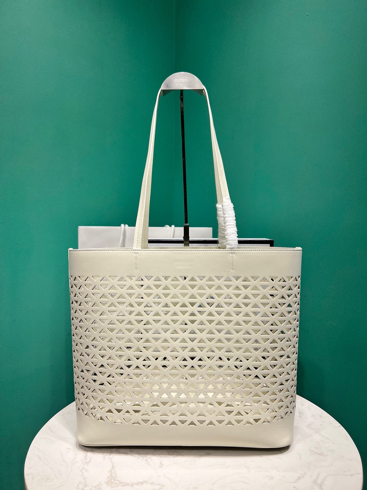 Prada Large Perforated Leather Tote Bag Handbag White 1BG503